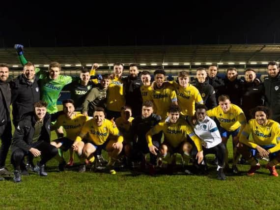 Leeds United's Under-23s celebrate title victory at Colchester.