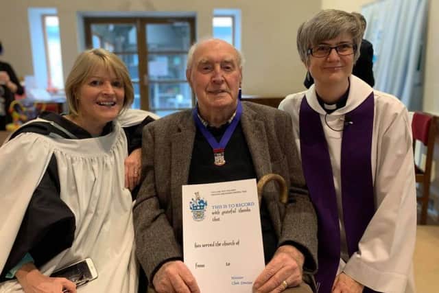Peter, pictured with the Revd Jane Brown, vicar of St Marys in Garforth, and Gillian Hainsworth, director of music at St Marys