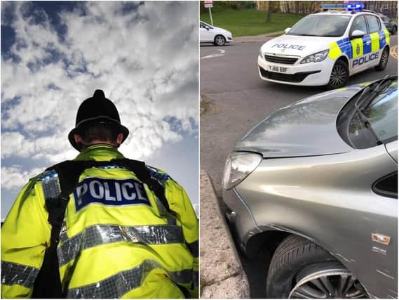 Left: File photo Right: The vehicle crashed after failing to stop for police.
