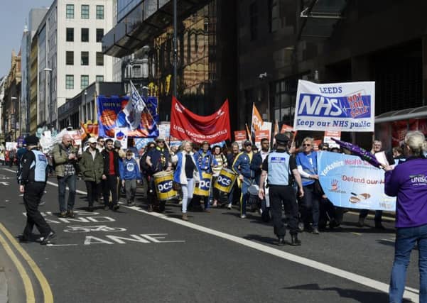 Hundreds of members from GMB, the trade union for health service workers, with other unions and community groups held a rally and march in Leeds on Saturday alongside Yorkshire Health Campaigns Together, to demand a better deal for NHS workers and the services they provide.