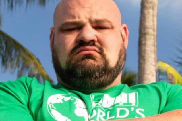 Four times Worlds Strongest Man winner USA's Brian Shaw taking part in The World Log Lift Championships