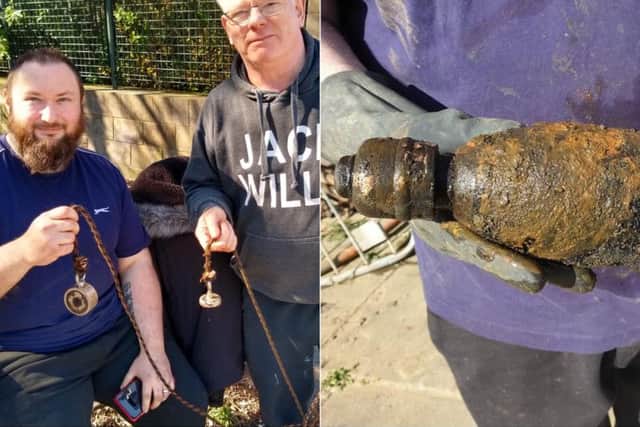 The pair of magnet fishermen found the bomb in the River Aire in Leeds