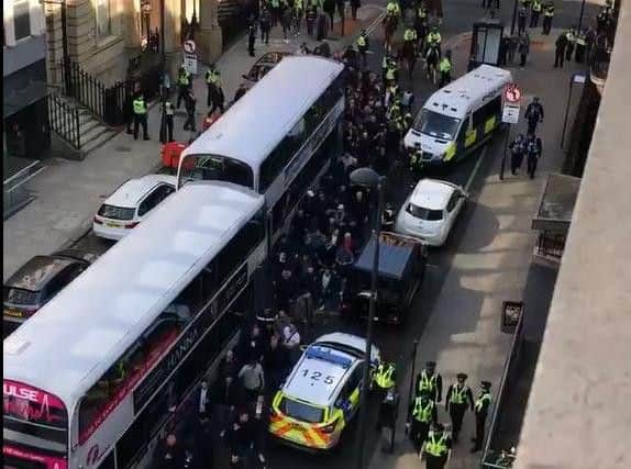 Millwall fans flood the streets of Leeds.