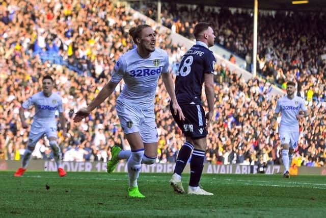 Luke Ayling celebrates his goal against Millwall.