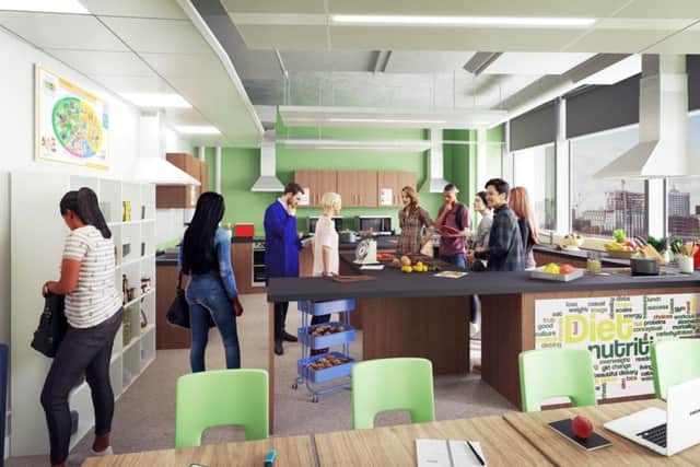 A communal kitchen and gathering space for the new students.