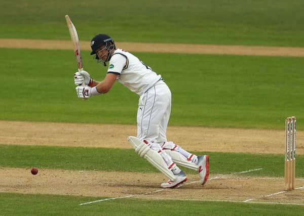 Joe Root turns one through the square leg area on his way to 73 against Nottinghamshire at Trent Bridge . Picture: Matthew Lewis/Getty Images