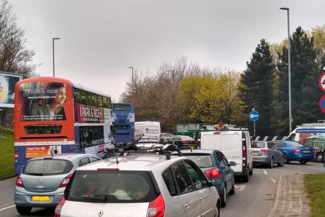 Traffic building up at Armley Gyratory.