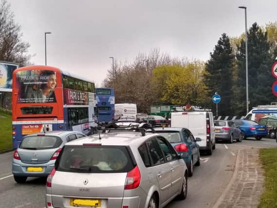 Traffic building up at Armley Gyratory.