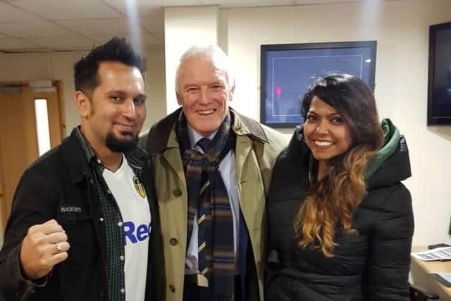 Arvind Sidhu and wife Saras with Leeds United legend Eddie Gray.