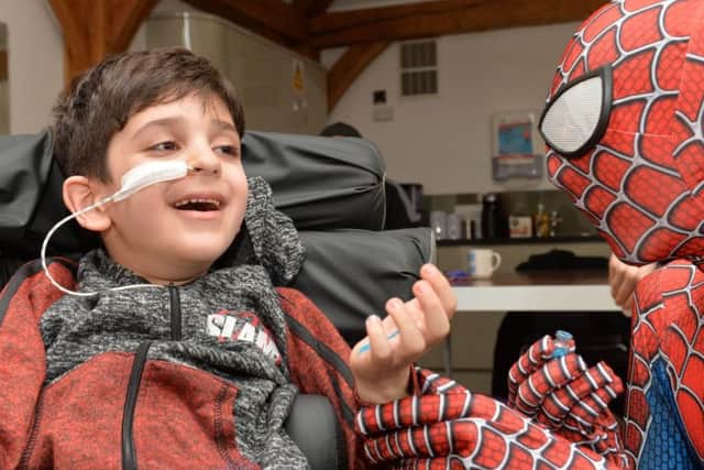 Parties for My Princess: , Spiderman with Arish at Leeds Children's Hospital.