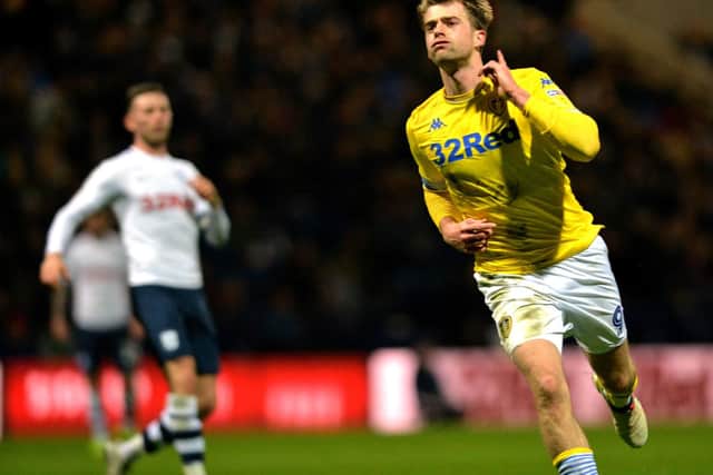 AT THE DOUBLE: Patrick Bamford celebrates his opener.