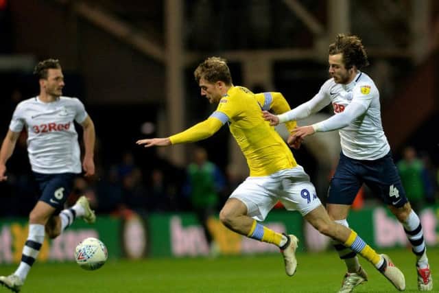 Leeds United striker Patrick Bamford in action at Deepdale.