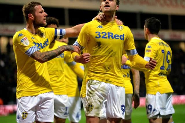 Leeds United and Patrick Bamford celebrate at Deepdale.
