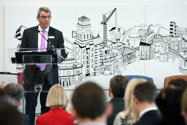 A report which analyses the economic impact of the Wellington Place development in Leeds is discussed at 3 Wellington Place, Leeds. Pictured James Dipple (chief executive of MEPC). 10th April 2019. Picture Jonathan Gawthorpe