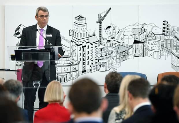 A report which analyses the economic impact of the Wellington Place development in Leeds is discussed at 3 Wellington Place, Leeds. Pictured James Dipple (chief executive of MEPC). 10th April 2019. Picture Jonathan Gawthorpe