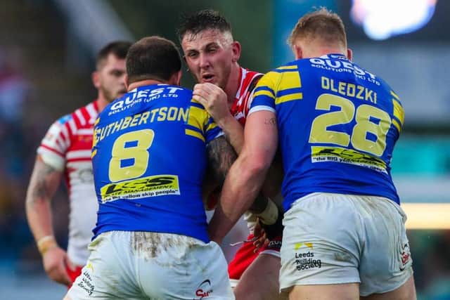 Jordan Baldwinson in action for Leigh against Leeds in last year's Challenge Cup (SWPix)