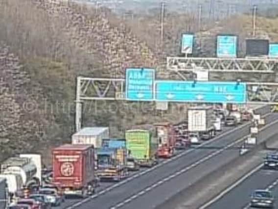 Traffic is queuing back to Junction 28 near Tingley.