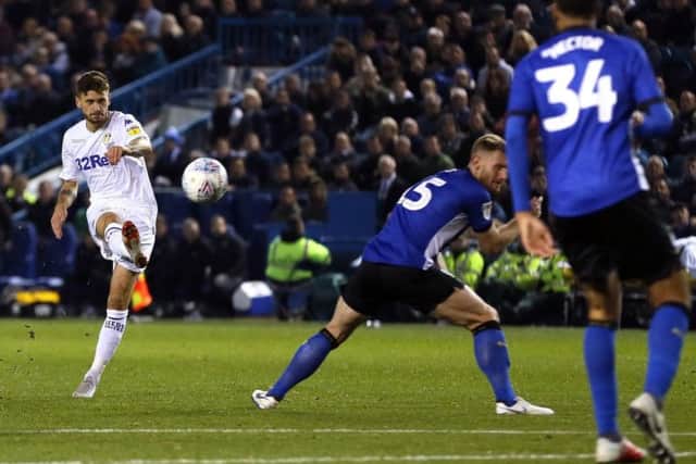 Leeds United midfielder Mateusz Klich scores against Sheffield Wednesday at Hillsborough.