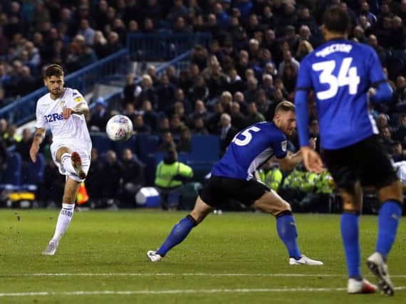 Leeds United midfielder Mateusz Klich scores against Sheffield Wednesday at Hillsborough.
