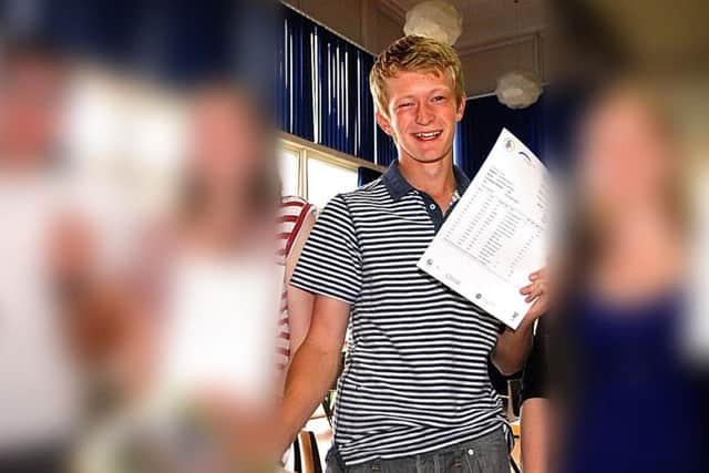 Atkinson at Wetherby High School in 2011, collecting his A-Level results.