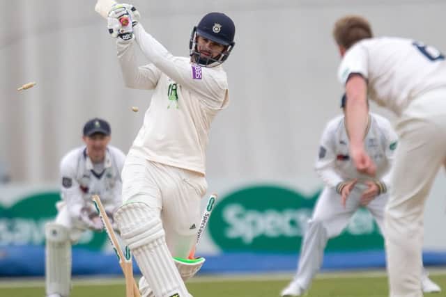 Hampshire's Rilee Rossouw bowled by Yorkshire's Matt Waite