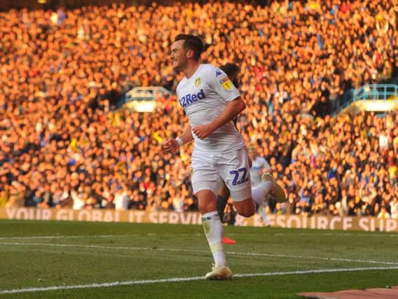 CRACKER-JACK: Leeds United's on loan Manchester City winger Jack Harrison celebrates his winning goal during Saturday's 1-0 success against Sheffield Wednesday at Elland Road. Picture by Tony Johnson.