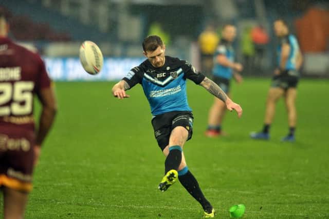3 March 2019......    Huddersfield Giants v Hull FCHull's Marc Sneyd kicks a conversion. Picture Tony Johnson