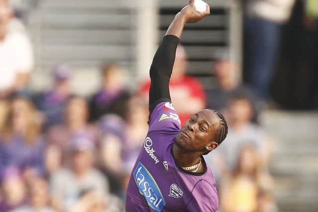 IN THE FRAME: Jofra Archer, in Big Bash League action for the Hobart Hurricanes earlier this year. Picture: Daniel Pockett/Getty Images.