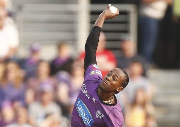 IN THE FRAME: Jofra Archer, in Big Bash League action for the Hobart Hurricanes earlier this year. Picture: Daniel Pockett/Getty Images.