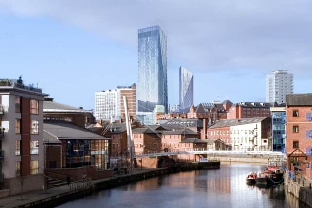 The Lumiere skyscrapers superimposed onto the Leeds skyline
