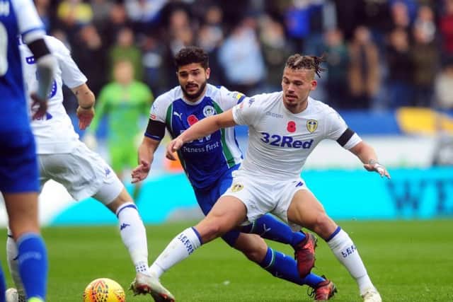 Leeds United midfielder Kalvin Phillips in action against Wigan.
