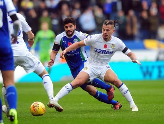 Leeds United midfielder Kalvin Phillips in action against Wigan.