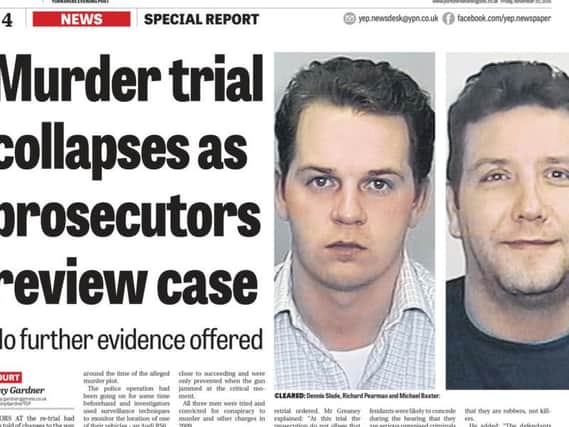 Dennis Slade, pictured left, and Michael Baxter pictured in the Yorkshire Evening Post coverage of the collapse their 2015 re-trial.