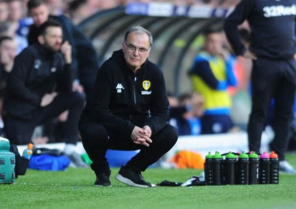 Leeds United head coach Marcelo Bielsa on the sidelines during the 2-1 defeat to Wigan Athletic.