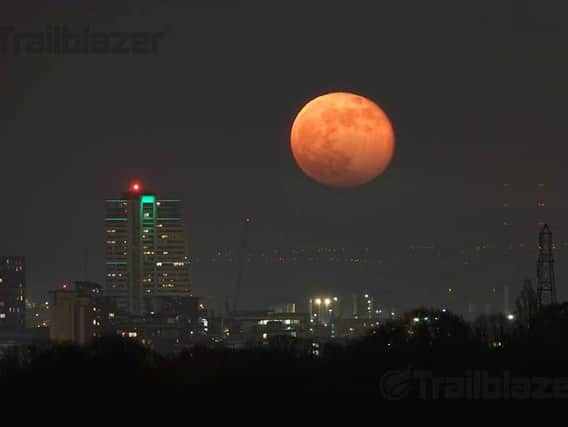 Saturday's Pink Moon over Leeds city centre. Picture: Antony Newby
