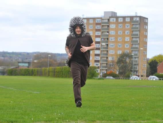 Peter Benefer from West Park, Leeds set to run two laps of the Leeds Half Marathon (to complete marathon distance) dressed as a hedgehog to raise awareness and funds for HERBY, (Hedgehog Emergency Rescue Bingley)