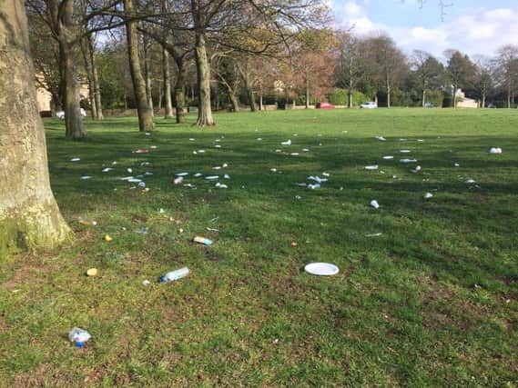 Litter left across Soldiers' Fields at Roundhay Park from Easter weekend visitors