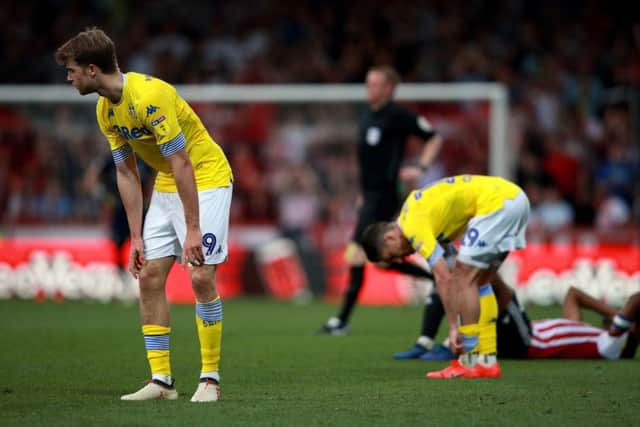 Leeds United's Patrick Bamford shows his frustration at Brentford.