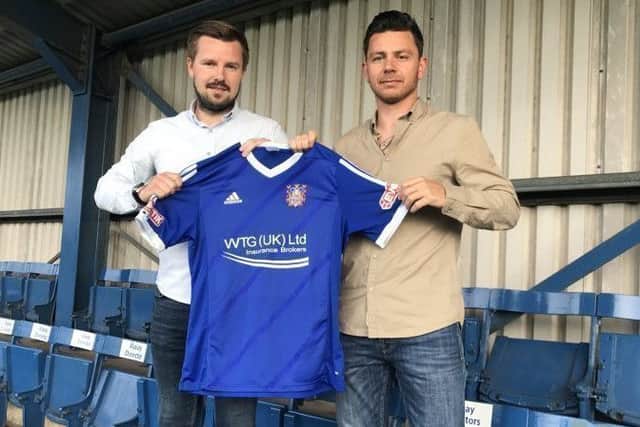 Manager Adam Lakeland, left, and his assistant Mark Bett have committed their futures to Farsley Celtic, who stand on the brink of winning the Evo-Stik Premier Division title (Picture: John Mc Avoy).