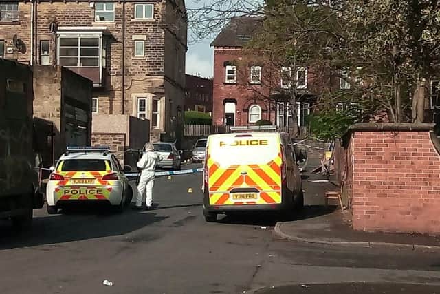 The police cordon in Chapeltown on Sunday. Photo: Don Mort