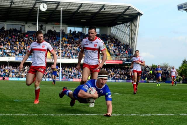 Hooker Matt Parcell leaves chasers in his wake for his try. PIC: James Hardisty