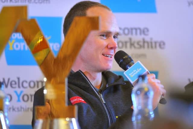 Chris Froome at a press conference held at Leeds Civic Hall on the eve of the Tour de Yorkshire. Picture Tony Johnson.
