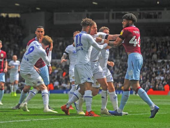 HEATED: Leeds United striker Patrick Bamford goes to ground during last weekend's 1-1 draw with Aston Villa.