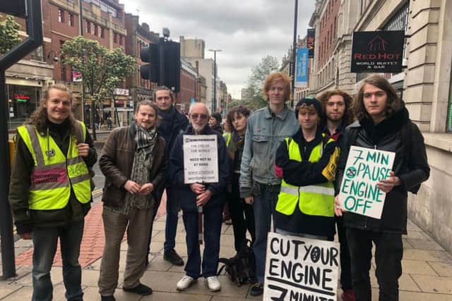Members of Extinction Rebellion Leeds including Freya Abbots, fifth from left and Tom Fox, fourth from right.
