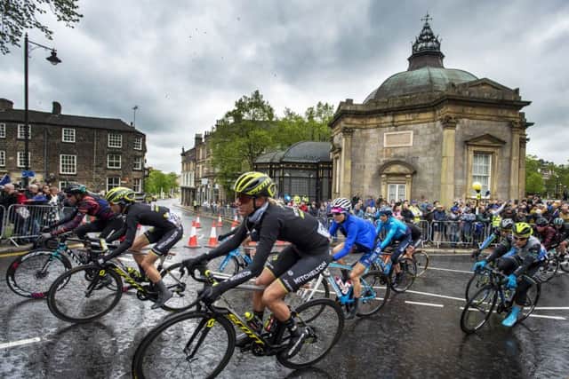 The peloton races past the Harrogate Pump Room on the 2019 UCI Road World Championship loop during yesterdays first stage of the womens Tour de Yorkshire. (Picture: Bruce Rollinson)