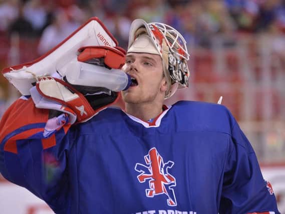 LAST LINE OF DEFENCE: GB No 1 netminder Ben Bowns, pictured during last year's World Championships in Bucharest. Picture: Dean Woolley.