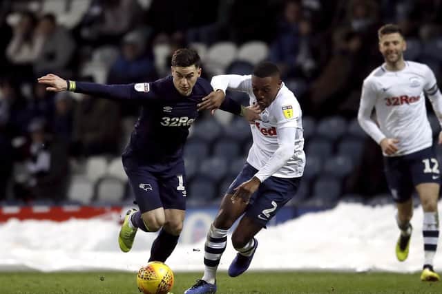 Derby County winger Tom Lawrence