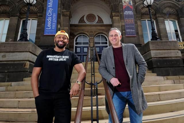 Green party candidate Magid Magid and party leader Jonathan Bartley pictured in Leeds. Pic: Simon Hulme