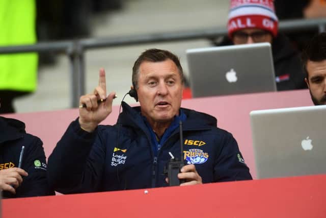 Dave Furner, pictured during the defeat at Salford Red Devils at the weekend, his last game in charge of Leeds Rhinos. 
Picture: Jonathan Gawthorpe