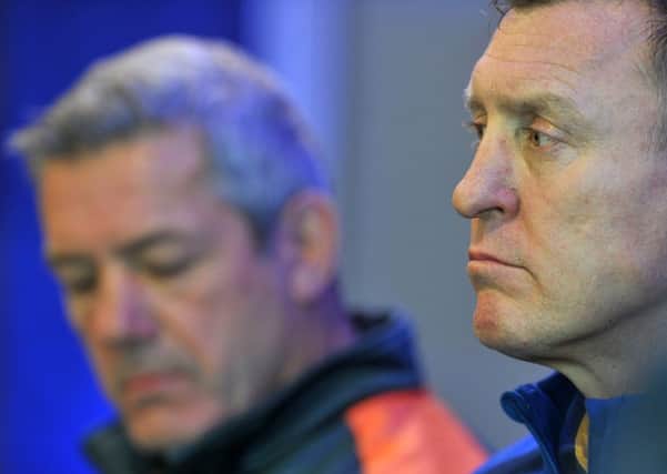 Daryl Powell and  Dave Furner rub shoulders at the Betfred Super League launch this year.  Picture Tony Johnson.
